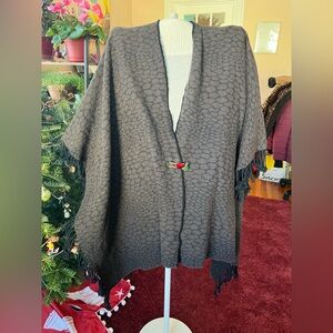Viola Firenze Fringed Wrap Shawl with Brown Patterned